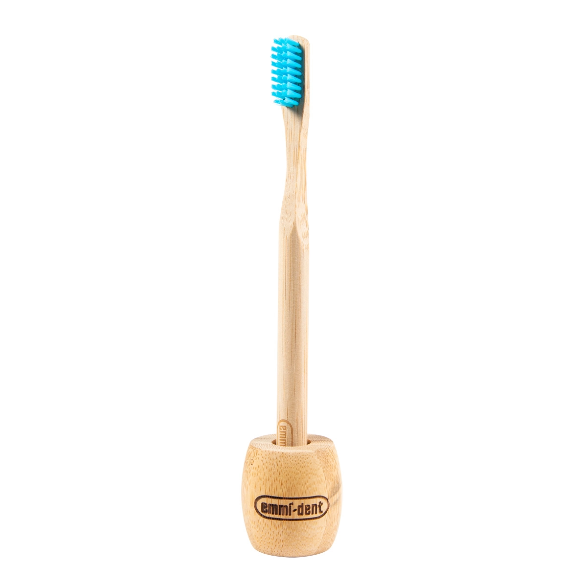 Brosse à dents en bambou bleu avec support